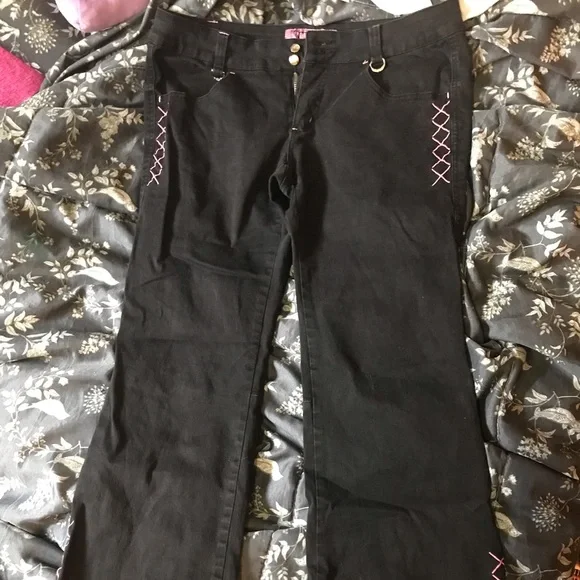 *SOLD* VINTAGE TRIPP NYC PINK CONTRAST STITCH CORSET FLARE JEANS - Picture 3 of 9